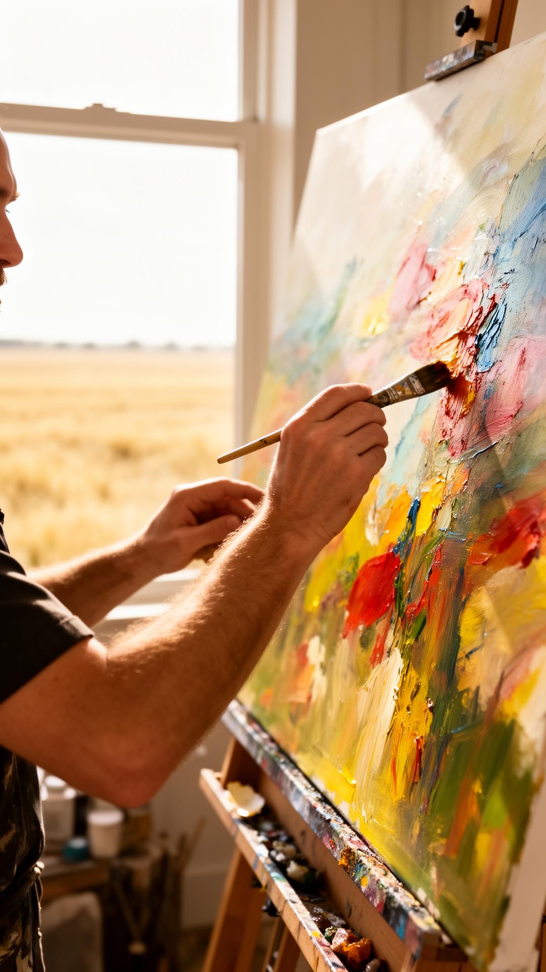 Local Calgary artist painting in their studio