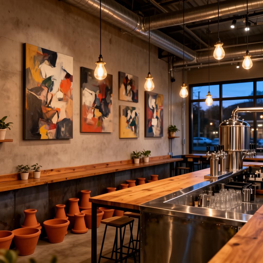 Brewery taproom with curated local artwork on display